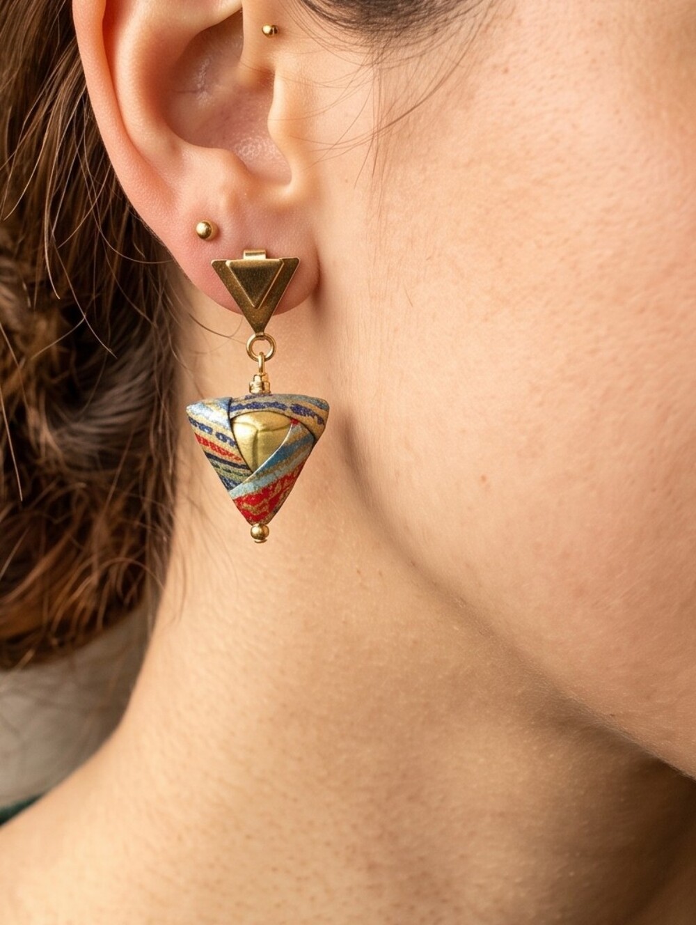 NWT Kiyo Origami Art Deco Geometric Drop Earrings Craftcore Japanese Chiyogami